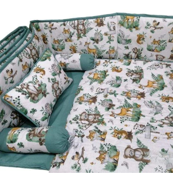 Animals Theme Baby Bedding Set c green and white color