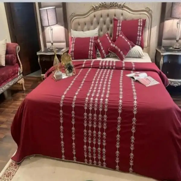 Embroidery Comforter Set - Red & White