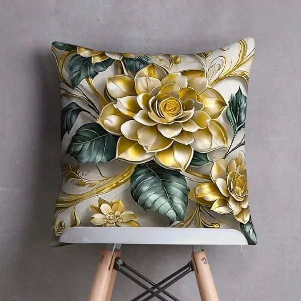 Floral Gold Printed  Cushion Cover