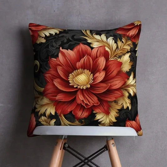 Floral Printed Red Cushion Cover