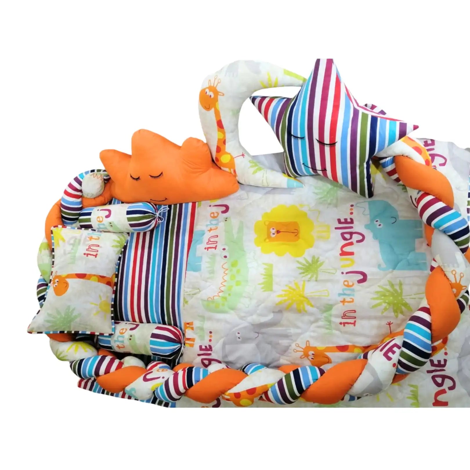 Jungle Theme 9-Piece Newborn Baby Braided Bumper Set