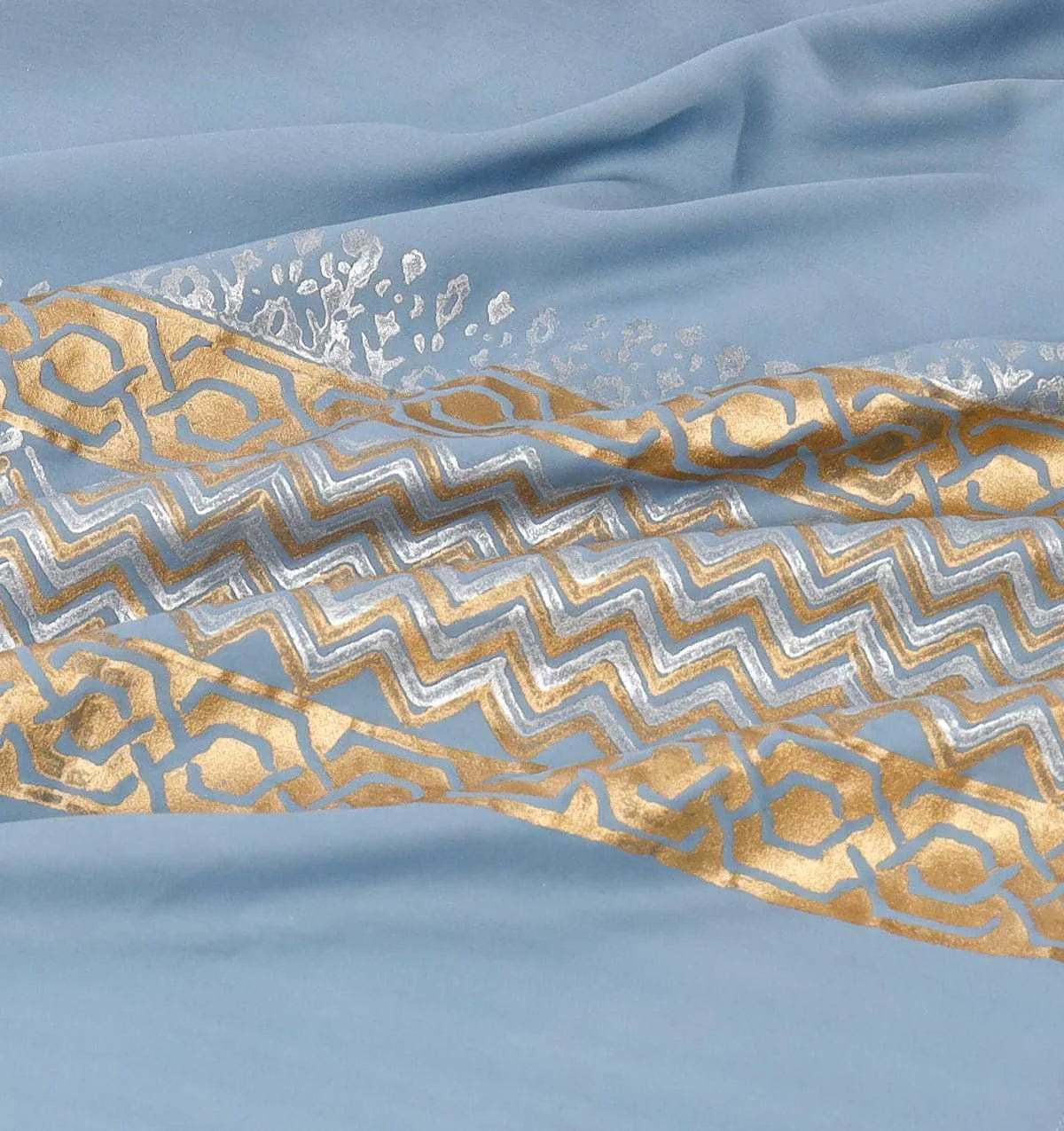 Sky Gold Silk Satin Block Printed Bridal Bedsheet Set