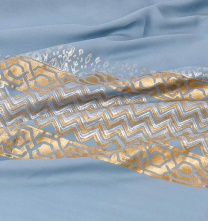 Sky Gold Silk Satin Block Printed Bridal Bedsheet Set