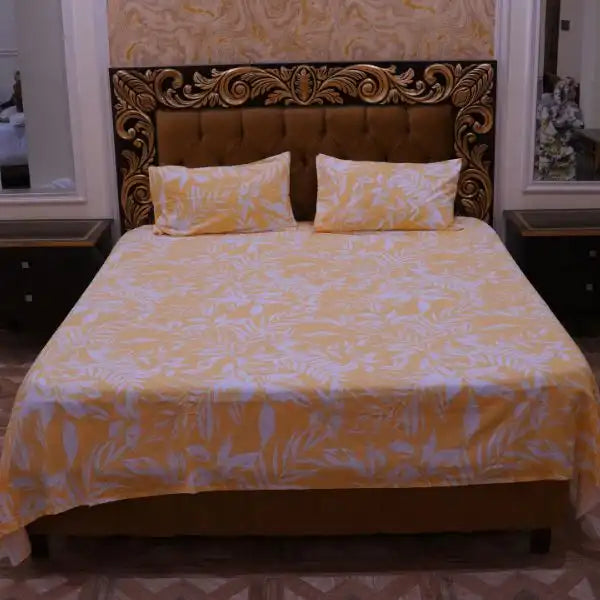 Yellow And White Printed Bedsheets