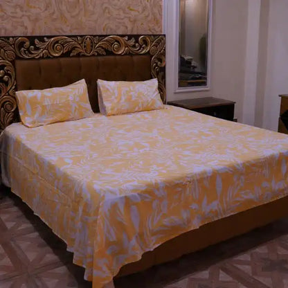 Yellow And White Printed Bedsheets